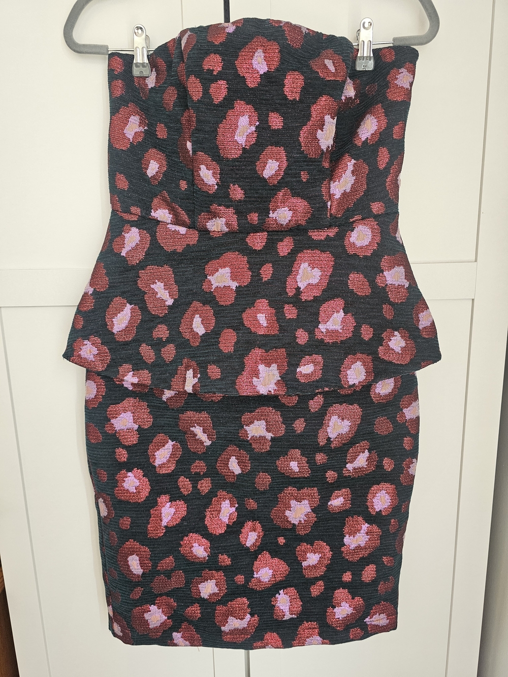 Eva Franco Elba Strapless Coquette Dress - Red/Pink Leopard Sultress - Sz 4